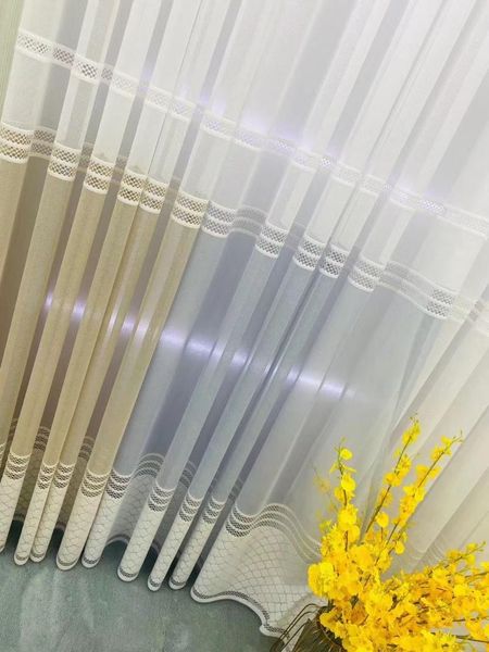 

modern refine white jacquard striped tulle curtain for living room bedroom window screen luxury sheer soft hollow-out fabric & drapes