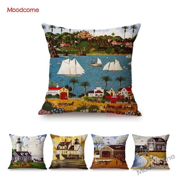 

cushion/decorative pillow american dreamland town view cartoon art home decoration sofa cover cozy quiet peaceful countryside cushion