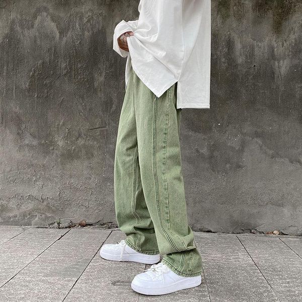 

men's jeans green/purple fashion retro casual straight men streetwear loose hip-hop denim trousers mens large size s-5xl, Blue