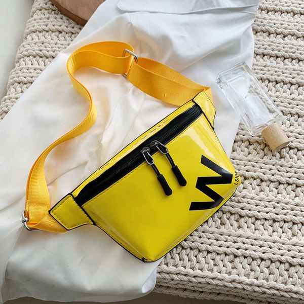 

2021 summer lacquered leather w english letter fashion leisure chest bag waist small men's and women's cool