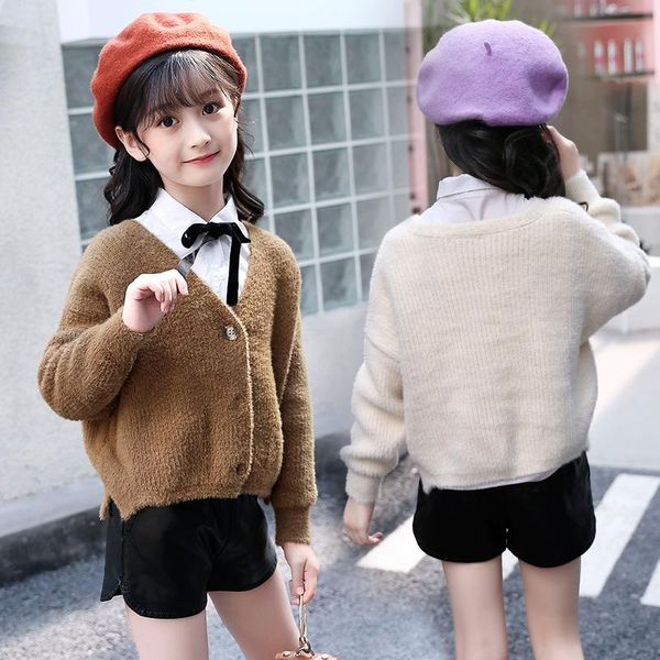 

pullover girls sweater baby's coat outwear 2021 thicken plus velvet warm winter autumn knitting cardigan jacket children's clothin, Blue