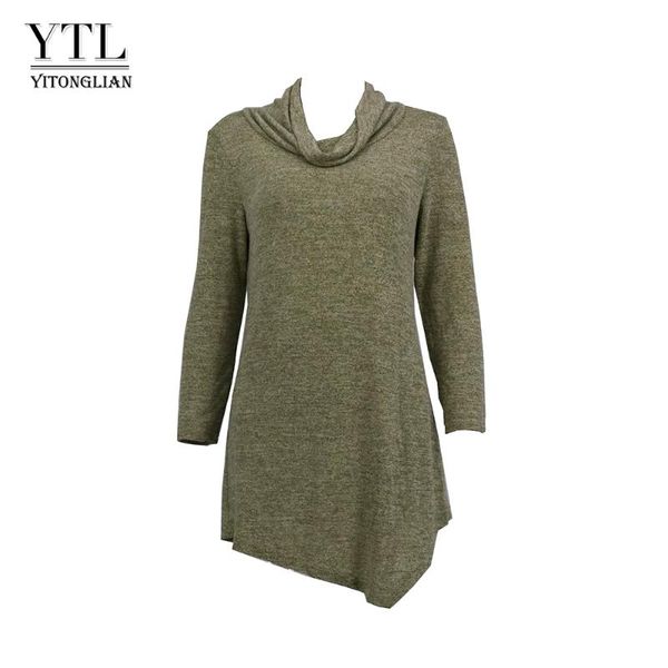 

plus size t-shirt yitonglian winter long sleeve knitting tunic turteneck solid color sweater blouse shirt women's hoodies pullover