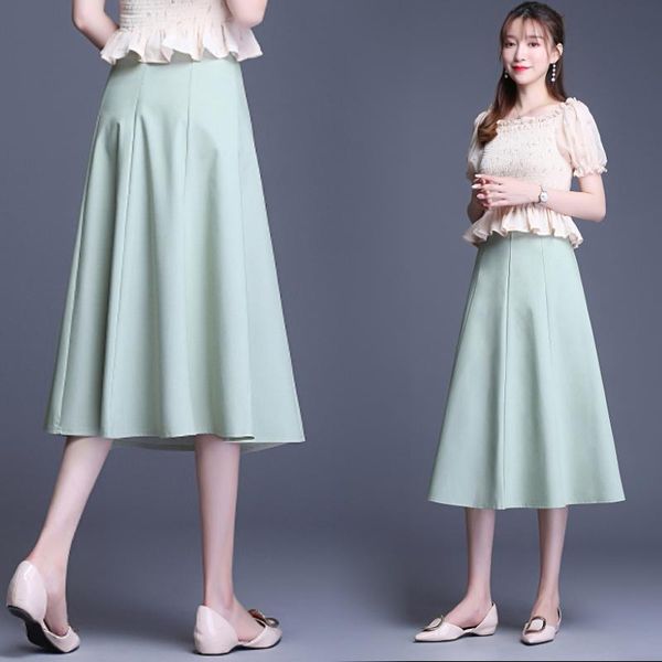 

elegant high chic skirt women casual a-line midi skirts office lady slim summer autumn, Black