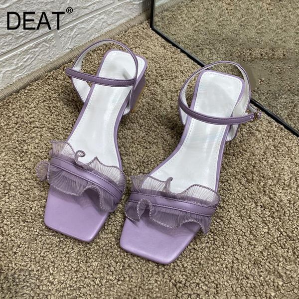 

dress shoes [deat] 2021 spring summer square toe shallow lace buckle strap ruffles pu leather sandals for women fashion 10i034, Black