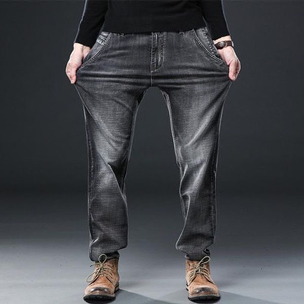 

men's jeans fall/winter loose large size mid-waist stretch straight pants, Blue