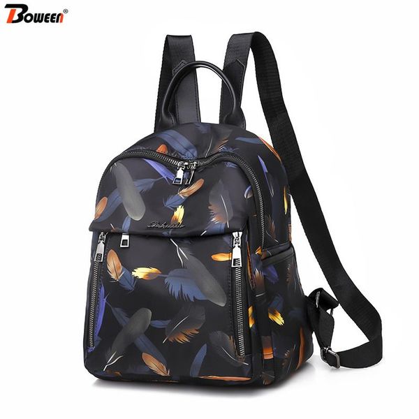 

outdoor bags small women backpack female fashion print feather lightweight oxford bagpack for teenager girls back pack 2021 spring