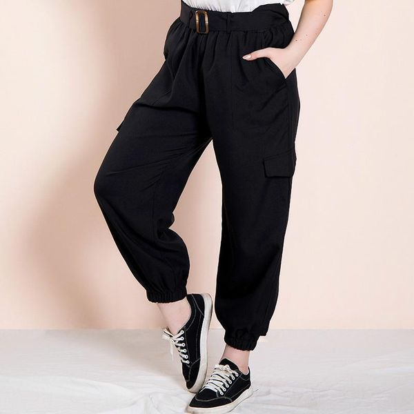 

women's pants & capris mostnica summer plus size casual tapered carrot women black belted pocket bib overall sport cargo for female 202, Black;white