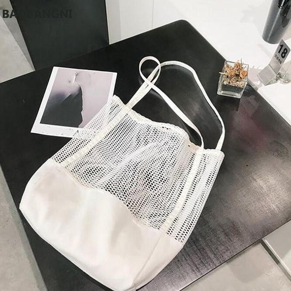 

cross body korean style grid handbag fashion mesh hollow out sandy beach package canvas single shoulder bag large capacity women bags
