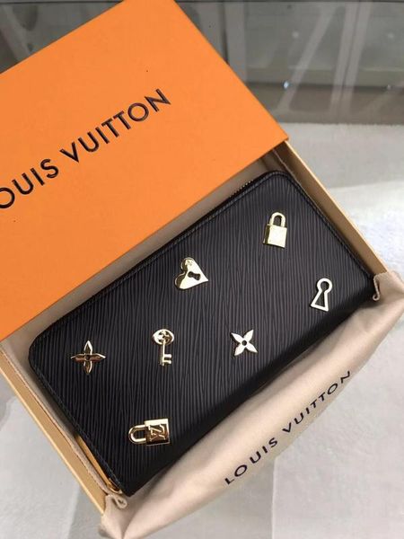 

pouches luxury m63991 fashion single pull wallet leather compact long wallets chain wallet brand key card holders cases pur designer, Black;red