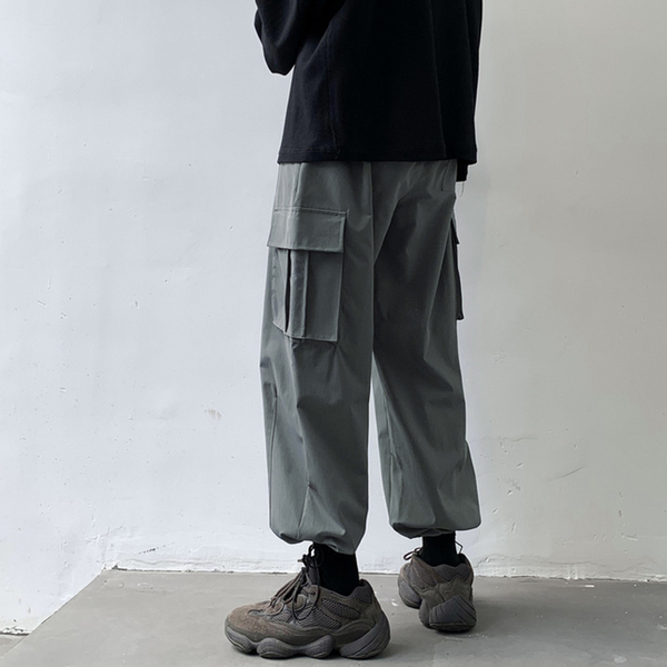 

Men Casual Pants Solid Hipsters Chic Streetwear Hip-hop High Street Bundle Feet Retro Japan Style Cargo Trousers Harajuku S-3XL, Black