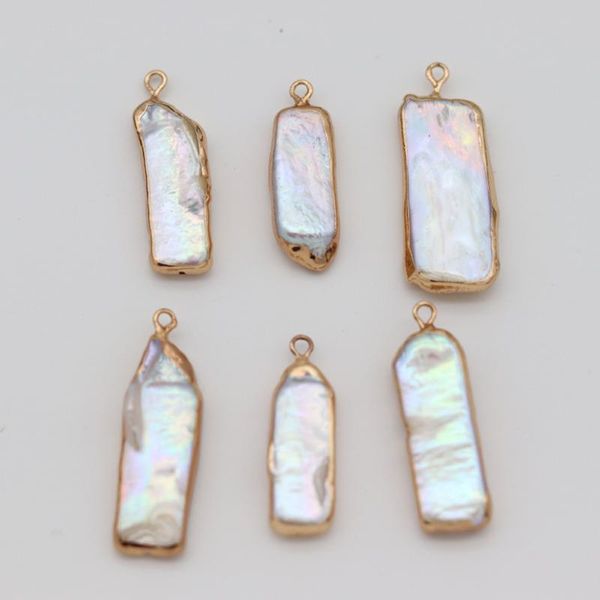 

charms 2pcs rectangular shape natural pearls pendants making for jewelry bracelet diy necklaces accessories size 7x15-8x25mm, Bronze;silver