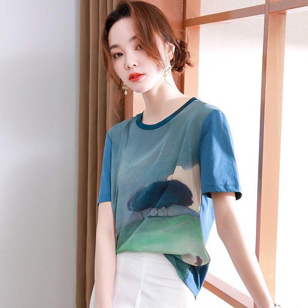 

women's t-shirt short sleeve 2021 summer mulberry silk half, White