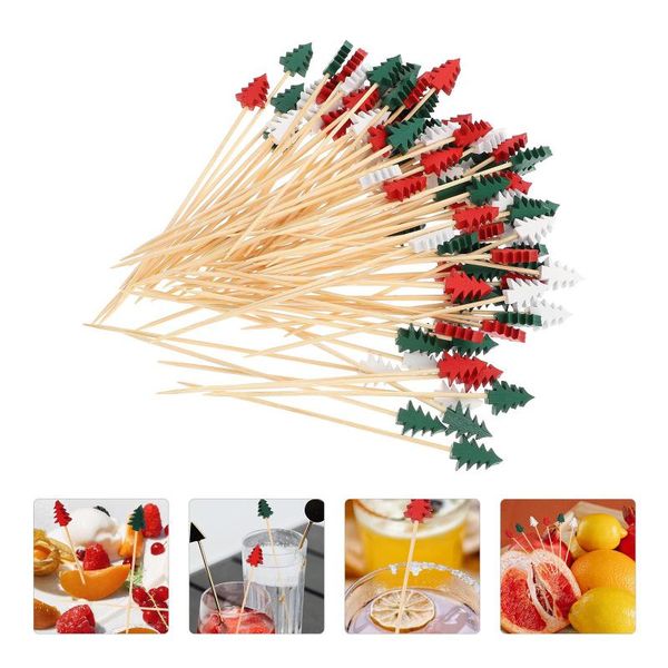 

forks 100pcs long bamboo fruit picks salad festival xmas tree shape
