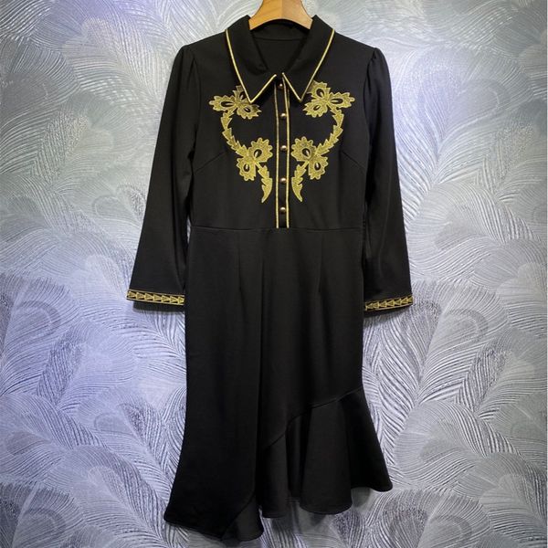

casual dresses 2021 spring runways female embroidered style fringe long sleeves elegant b999, Black;gray