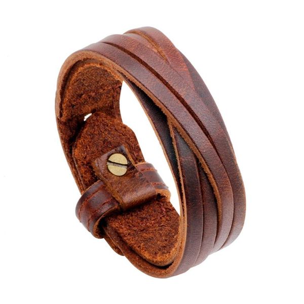 

bangle cowhide bracelet vintage punk men's leather, Black