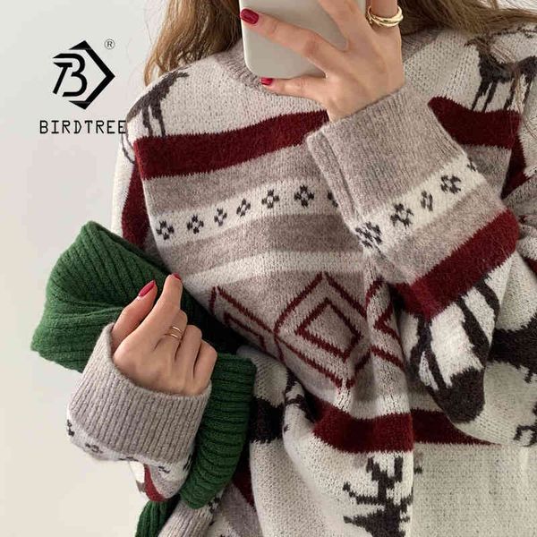 

women christmas sweater thick warm winter pullovers loose snowflake elk print jumper fullsleeve knitted stylish girlt0n653t 210430, White;black