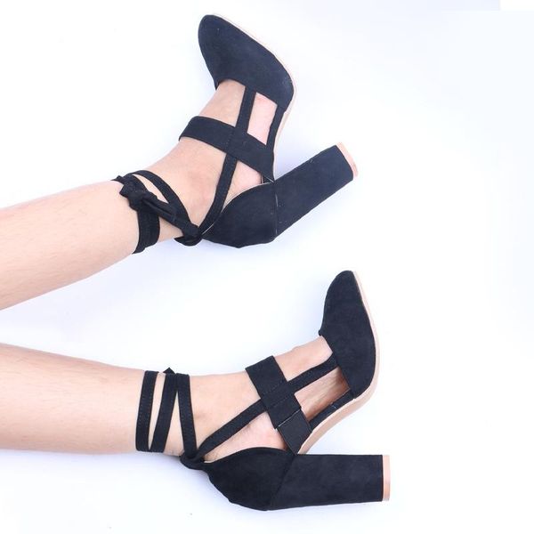 

dress shoes women's plus size 34-43 women heels chaussures summer sandals high wedding party woman chunky heel, Black