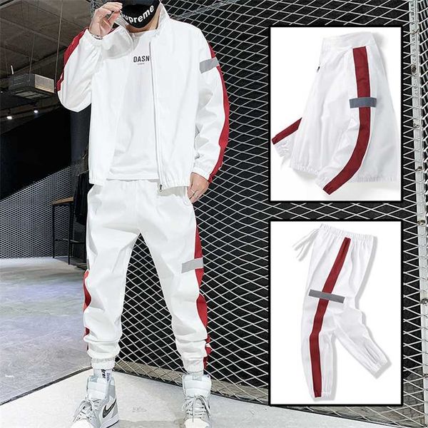 

autumn men sports set jacket+pants two pieces set mens casual tracksuit fashion streetwear male clothing set jogging suit 211222, Gray