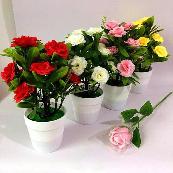 

1pc artificial flower rose plant potted bonsai living room office garden decor decorative flowers & wreaths