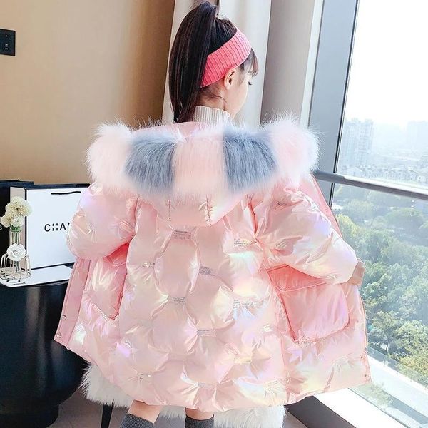

jackets bear leader girls winter coat 2021 fashion fur hooded parkas children thickening warm bright jacket for outwear, Blue;gray