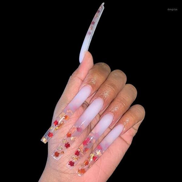 

20pcs/bag fake nail tips clear/natural false manicure acrylic gel diy salon extra-long fingernail set nails1, Red;gold
