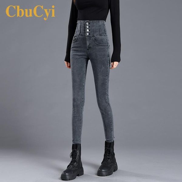 

spring women skinny jeans high waist stretch slim fit pencil pants plus size casual vintage cotton denim trousers women's, Blue