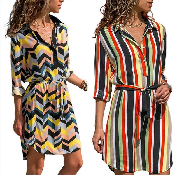 

spring long sleeve shirt womens dresses casual boho beach striped print a line mini party vestidos, Black;gray
