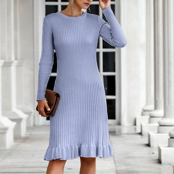 

casual dresses women's knit bottom dress winter autumn 2021 ruffled fishtail hip women elegant midi sweater a-line ruffles, Black;gray