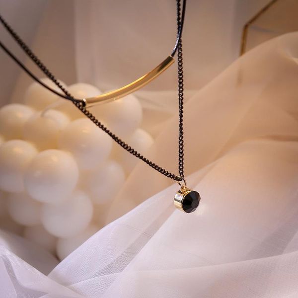 

brand necklace chokers black double layer korean fashion 2021 trendy niche design cold wind clavicle chain statement, Golden;silver