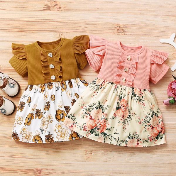 

girl's dresses est boutique summer dress toddler baby girls short sleeve ruffles floral printed princess girl clothingÂ vestido, Red;yellow