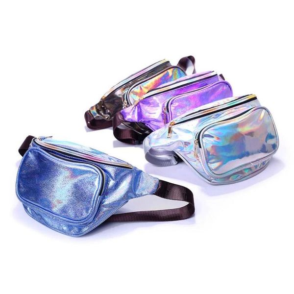 

2021women double zipper shoulders fanny sequins waist pack letter purse mobile phone geometric packs laser chest pouch bag bags
