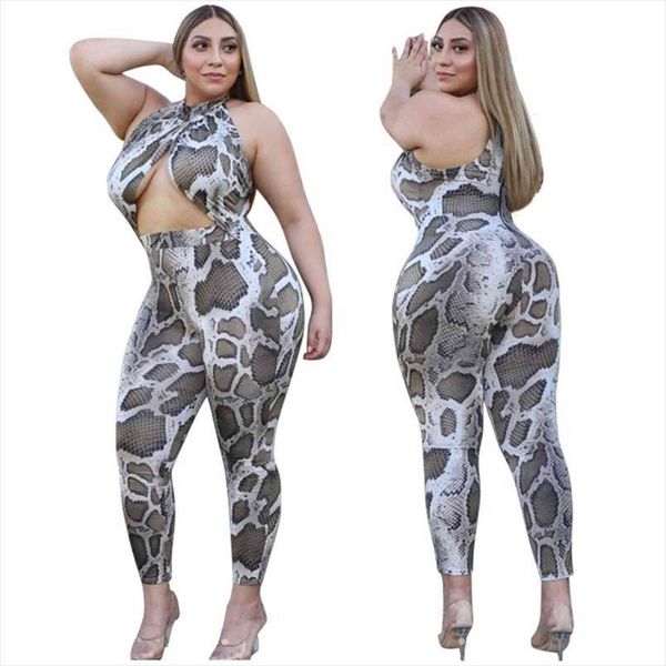 

arrivals serpentine print womens rompers plus size autumn hollow out nightclub wear o neck sleeveless skinny, Black;white