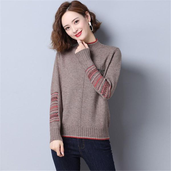 

women's sweaters 2021 fashion half turtleneck sweater loose autumn winter long sleeve knitted bottoming pullovers plus size kw475, White;black
