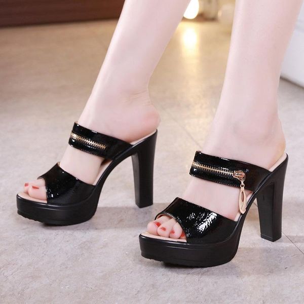 

slippers fashion women's shoes patent leather female sandals casual slip-on fretwork cut-outs mixed colors 2021, Black