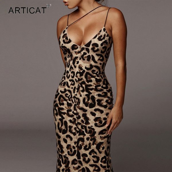 

leopard printed sleeveless maxi dress women spaghetti strap backless bodycon dresses summer fashion party vestidoshigh quality, Black;gray