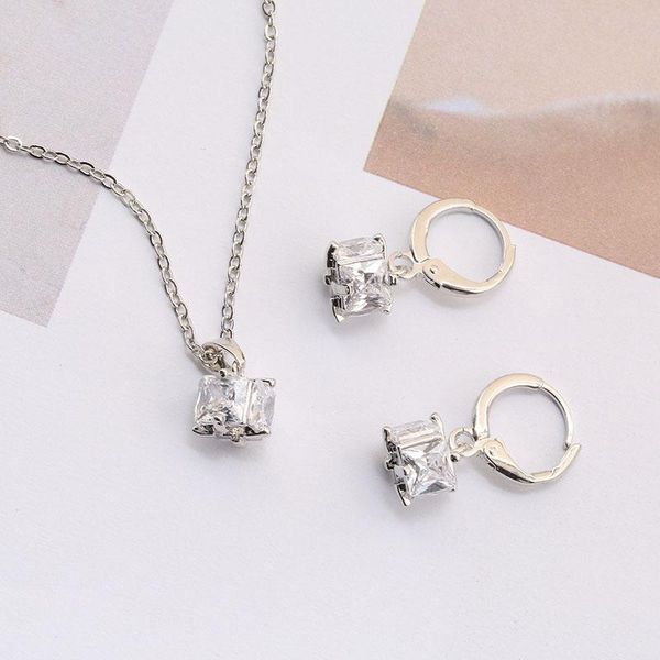 

earrings & necklace zhouyang simple jewelry set for women square zircon silver color hoop fashion accessories wholesale kcs220