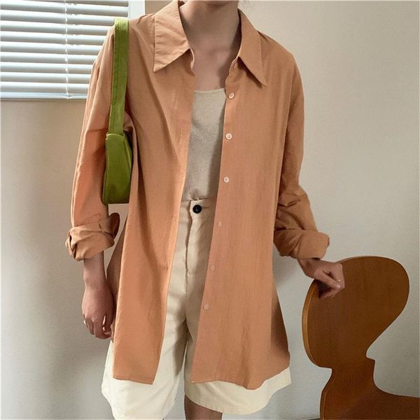 

women's blouses & shirts women korean orange all match 2021 long sleeve leisure solid loose stylish ol brief casual, White