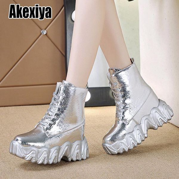 

boots women leather wedge platform hidden heel shoes high casual for woman ankle boot p704, Black