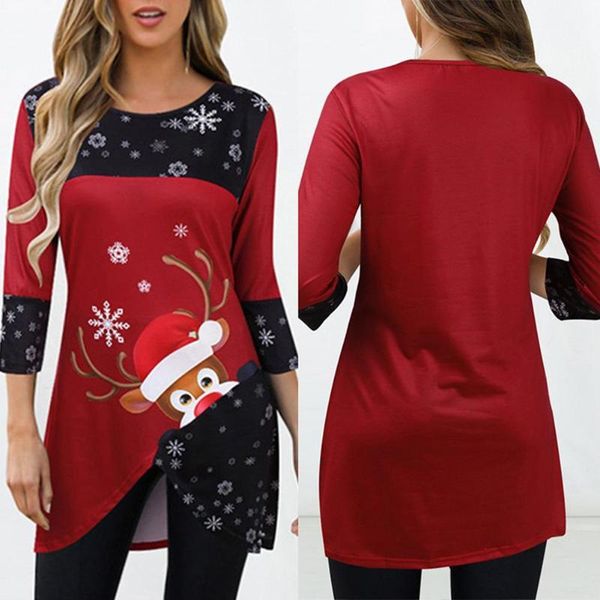 

women's t-shirt women christmas tree printed t shirt long sleeve female tee festive clothing casual ladies camiseta mujer, White