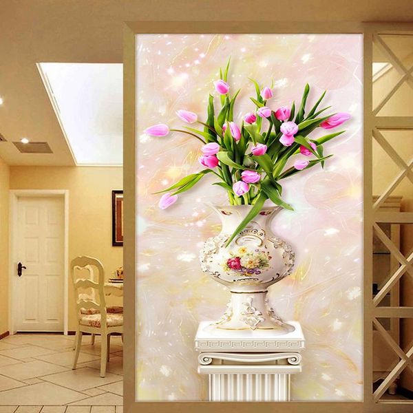 

wallpapers drop 3d stereo relief jade tulip vase wallpaper roman column entrance el european style home decor papel pintado