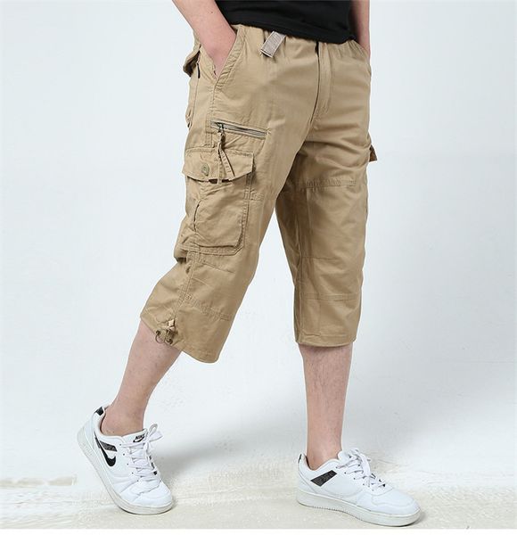 

men cotton tactical pants breathable casual army military shorts trousers male cargo pant capris with many pockets, Black
