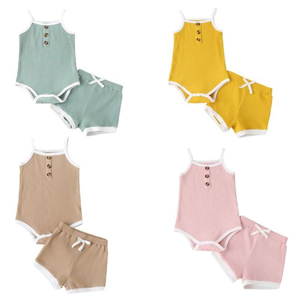 

born baby girls fashion 2-piece outfit set sleeveless romper+shorts for kids clothing sets, White