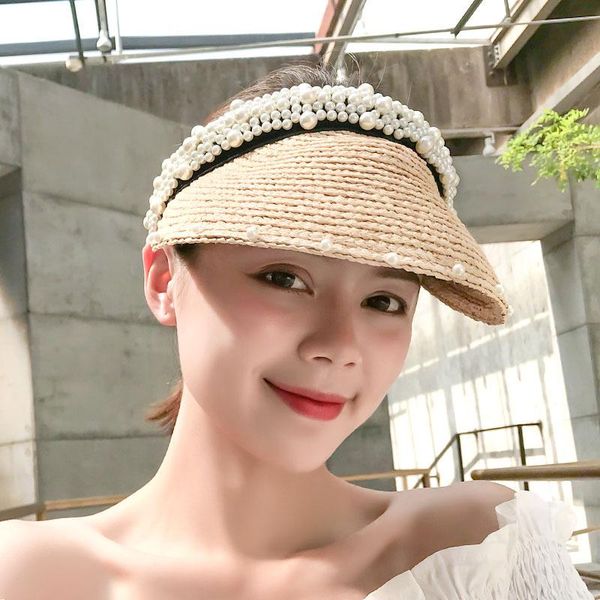 

korean version empty hat hand sewn grass sun shade for outdoor travel on the beach wide brim hats, Blue;gray