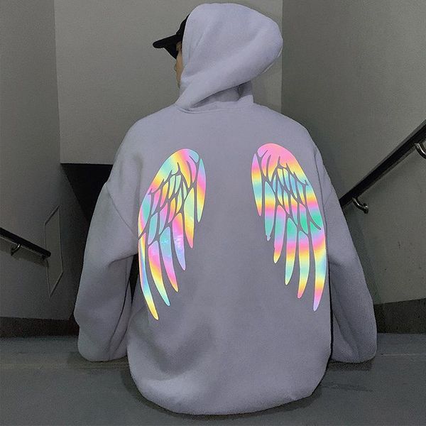 

men's hoodies & sweatshirts latest design fashion streetwear men loose reflective back printed fleece pullover, Black