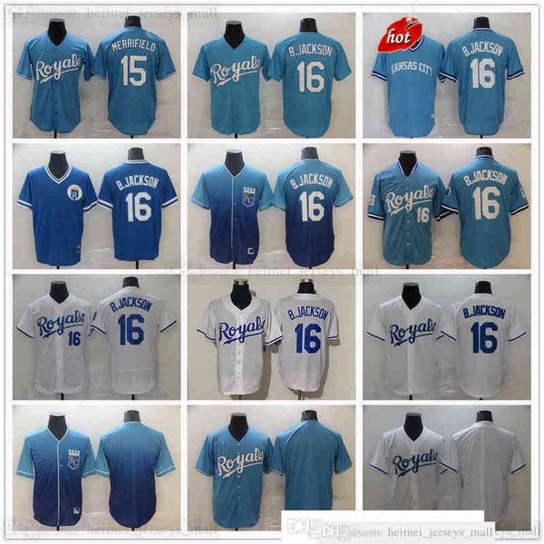 

Retro Stitched Baseball 16 Bo Jackson Jerseys 2022-22 White Blue 15 Whit Merrifield Jersey Top Quality Blank No Number Name for Man Size, Same as picture