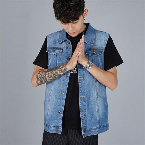 

men's vests summer denim biker vest sleeveless cowboy jackets for men tank coat chubby waistcoat gilet chalecos para hombre, Black;white