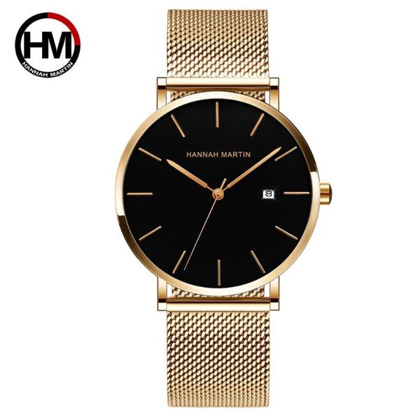 

wristwatches japan quartz calendar movement ultra thin classic golden black stainless steel band waterproof men's watches, Slivery;brown