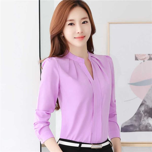 

korean chiffon women shirts long sleeve blouses office lady v neck white shirt plus size blusas mujer de moda 210531