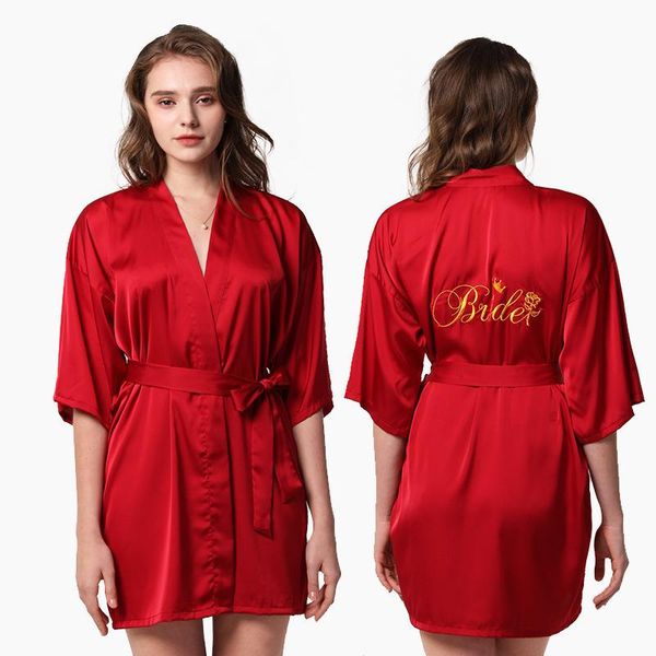 

women's sleepwear -2xl 10 colors letter embroidery kimono bathrobe comfortable bride bridesmaid robes dress sleep nightshirt, Black;red