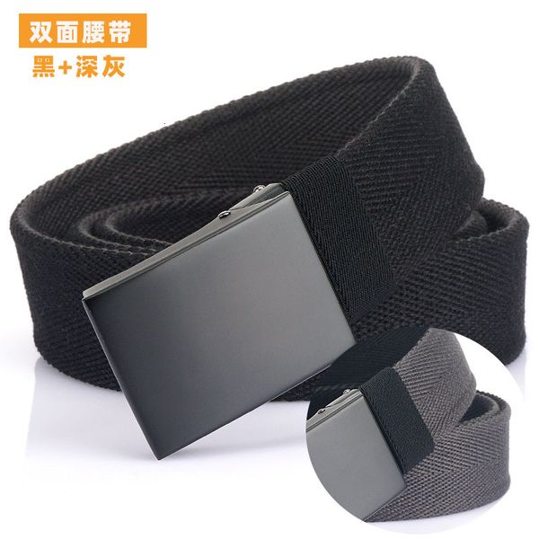 

durable fashion the felt 2021 second generation plate buckle double sided canvas belt men's adjustable, Black;brown